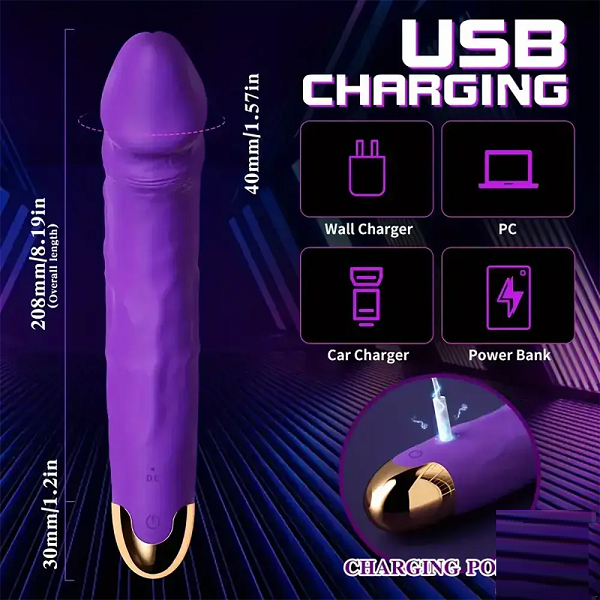 8.19 Inch Big Vibrating Rotation Auto Dildo BDSM Sex Toy For Anus