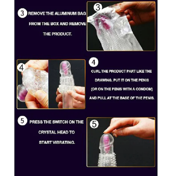 Dotted Crystal Clear Reusable Vibrating Condom Sleeve