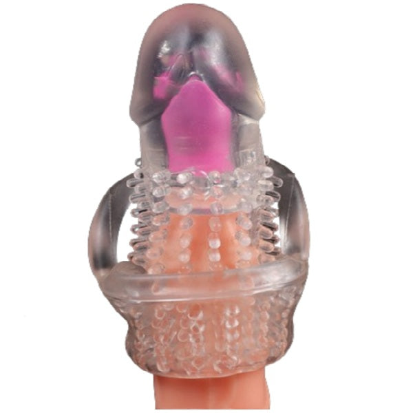 Dotted Crystal Clear Reusable Vibrating Condom Sleeve