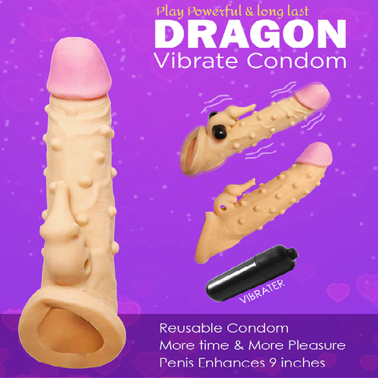 Dragon Silicone Washable Condom Reusable Penis Sleeve With Vibrator