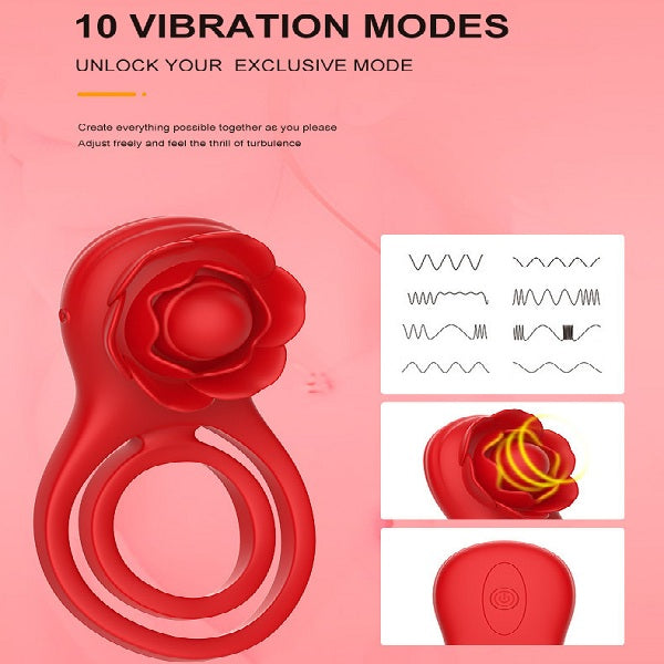 Ejaculation Delay Nipple Stimulator Vaginal Massager APP Vibrating Rose Cock Ring