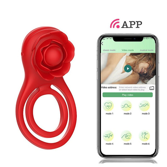 Ejaculation Delay Nipple Stimulator Vaginal Massager APP Vibrating Rose Cock Ring