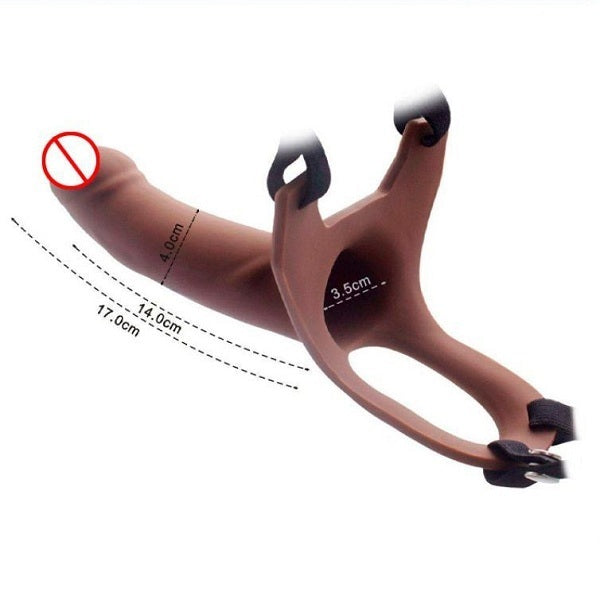 Silicone Skin And Brown Color Hollow Strap On Dildo With Harness