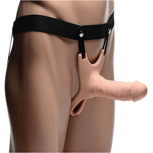 Silicone Skin And Brown Color Hollow Strap On Dildo With Harness